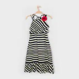 Striped Strappy A-line Dress-image-3