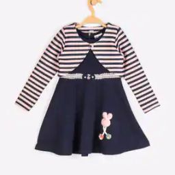 A-line Dress with Striped Overlay-image-13
