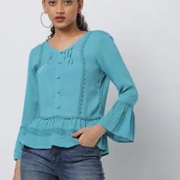 Crinkled Peasant Top with Lace Trims-10