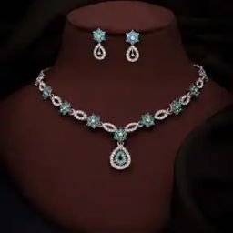 Women Stone-Studded Necklace & Earrings Set-image-97