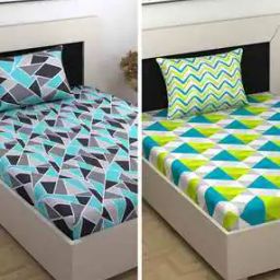Set of 2 144 TC Geometric Print Single Bedsheets with Pillow Covers-21