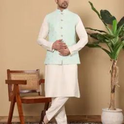 Men Regular Fit Embroidered Nehru Jacket-image-10