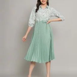 Girls Floral Print A-Line Dress with Belt-image-78