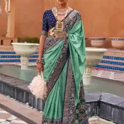 Patola Print Saree with Contrast Zari Border-image-11