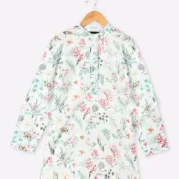Floral Print Tunic with Band Collar-image-50