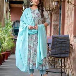 Women Floral Print Anarkali Kurta Set-image-7