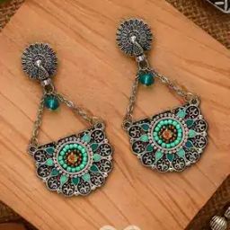 Women Beaded Oxidised Drop Earrings-image-15