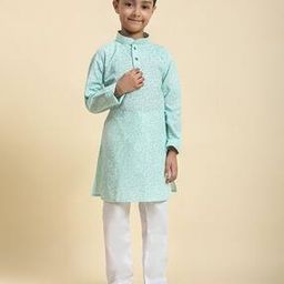 Boys Floral Regular Fit Kurta Pyjama Set-image-1
