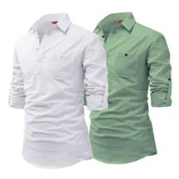 Men Pack of 2 Slim Fit Short Kurtas-image-91