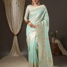 Woven Floral Saree with Contrast Border-image-26