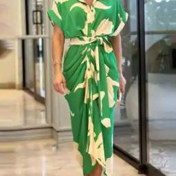 Women Printed Shirt Dress with Waist Tie-Up-image-36