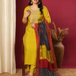 Women Embroidered Straight Kurta Set-image-9