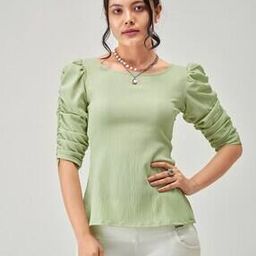Boat-Neck Top with Puff Sleeves-image-0