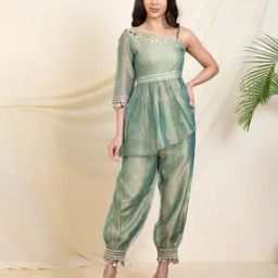 Women One Shoulder Peplum Top With Pant -picture-2