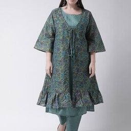 Straight Kurta Set with Floral Shrug-image-0