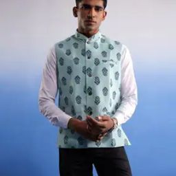 Men Floral Woven Slim Fit Nehru Jacket-20