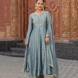 Women Embroidered Anarkali Kurta Suit Set-image-26