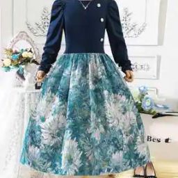 Girls Floral Print Fit & Flare Dress-image-87