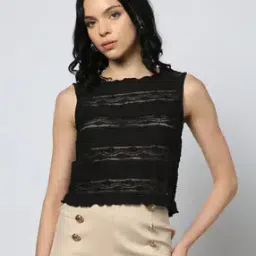 outryt by azorte Women Lace Panel Regular Fit Top-picture-4