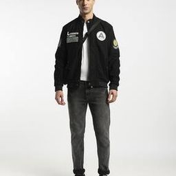 Embroidered Patch Textured Bomber Jacket-picture-29