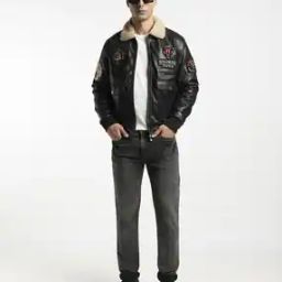 Shearling Collar Faux Leather Embroidered Flight Jacket-image-22