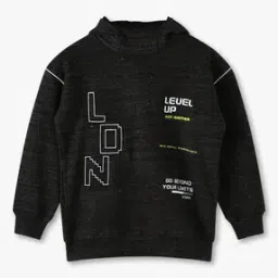 Boys Typographic Print Relaxed Fit Hoodie-image-4