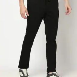 Men Slim Fit Flat-Front Trousers with Drawstring-image-32