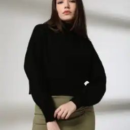 Women Knitted Regular Fit High-Neck Sweater-29