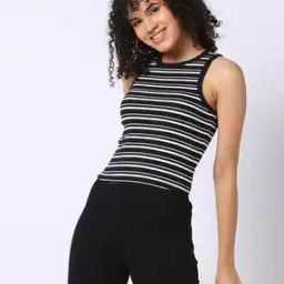 Women Striped Magnolia Ribbed Slim Fit Tank Top-image-82