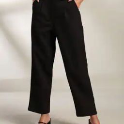 Women Epaulette Detail Peg Regular Fit Pleated Cotton Trousers-image-4