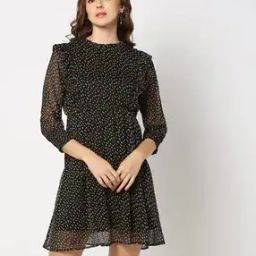 Women Micro Print Fit & Flare Dress-image-6