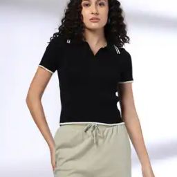 Women Ribbed Regular Fit Polo T-Shirt-image-65