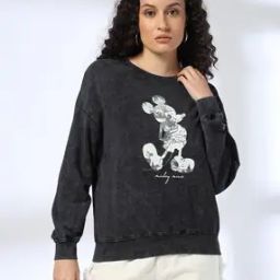 Women Mickey Mouse Print Relaxed Fit Cotton Sweatshirt-image-39