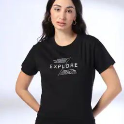 Women Typographic Print Boxy Fit Round-Neck T-Shirt-image-94