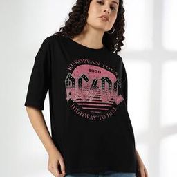Women AC/DC Print Regular Fit Crew-Neck T-Shirt-image-69
