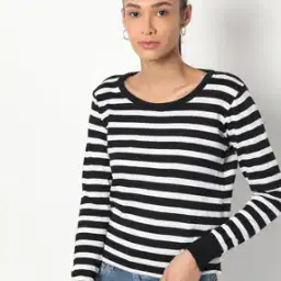 Striped Pullover with Ribbed Hemline-image-78