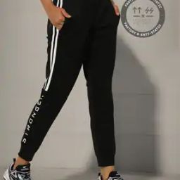 Women Typographic Print Joggers with Contrast Taping-image-34