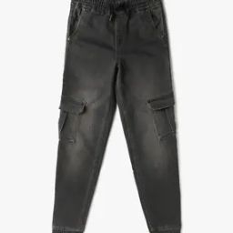 Boys Lightly Washed Cargo Jeans Joggers-picture-3
