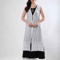 Women Chikankari Chanderi Kurta with Rayon Inner-image-2