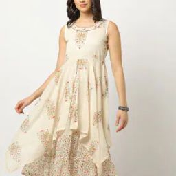 Printed A-Line Double Layered Dress-image-66