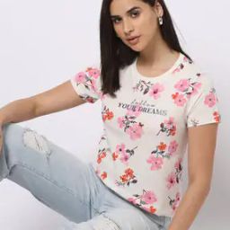 Floral Print Round-Neck Slim Fit T-Shirt-image-71