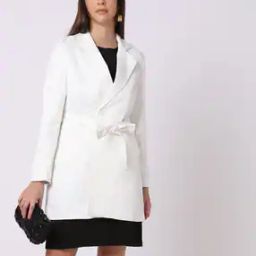 Double-Breasted Blazer with Waist Tie-Up-image-81