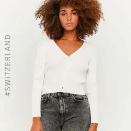 Ribbed V-neck Button-Front Cardigan-image-38