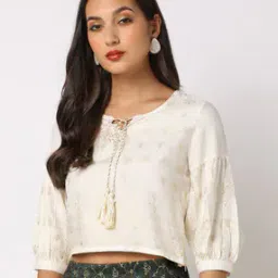 Foil Print Top with Neck Tie-Up-image-27