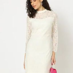 High-Neck Lace Sheath Dress-image-89