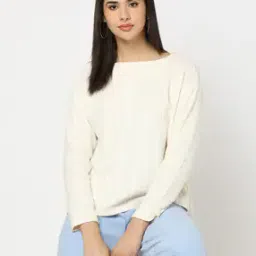 Cable-Knit Pattern Boat-Neck T-Shirt-image-98
