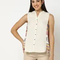Cotton Yarn Dyed Mandarin-Collar Top-image-71