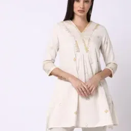 Women Cotton Embroidered A-Line Kurti-image-12