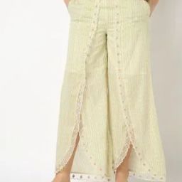 Striped Overlap Pants with Embroidered Lace-image-30