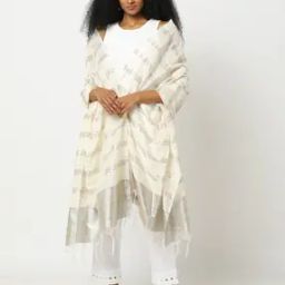 Women Striped Dupatta with Tassels-image-75